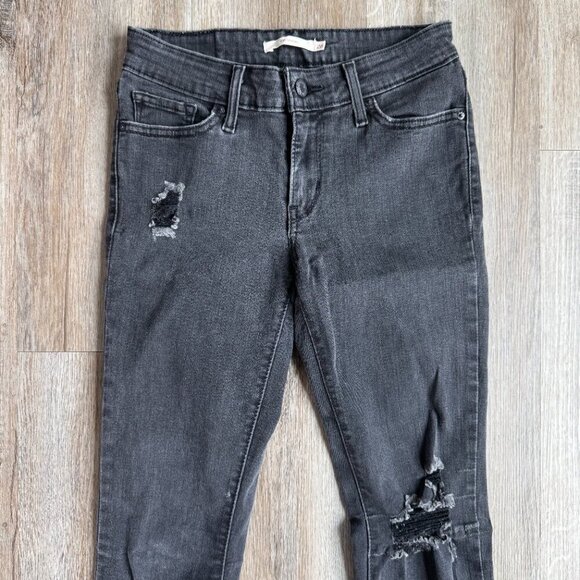 Levi's 711 Black Distressed Skinny Jeans Women's Denim Size 26 - Picture 2 of 5
